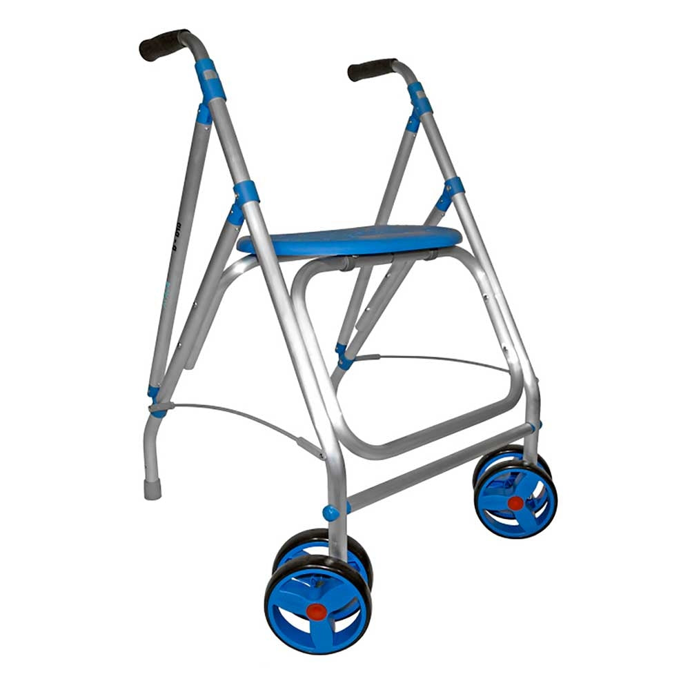 Andador de Aluminio Asiento, Dobles Ruedas Giratorias y Tacos — Forta
