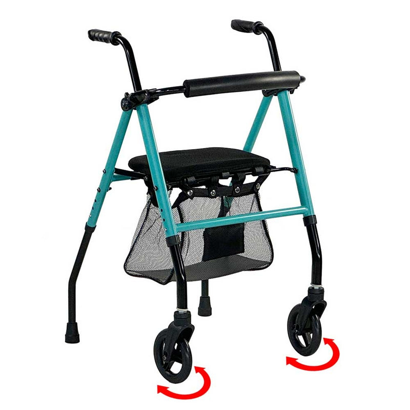 Andador de Aluminio Asiento, Ruedas Giratorias y Tacos