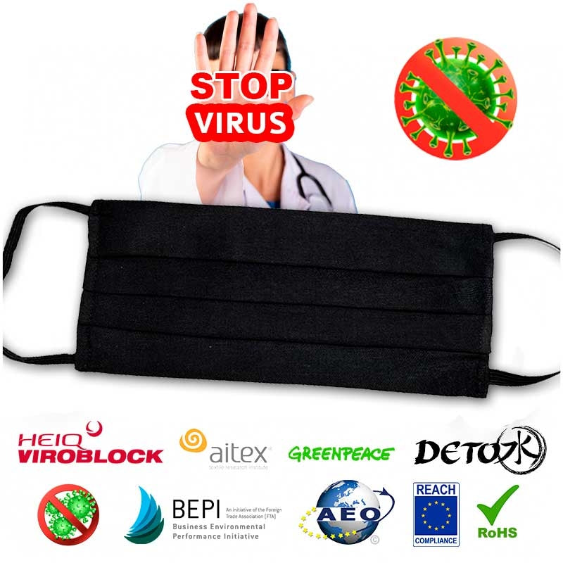 Mascarilla Reutilizable Antiviral Negra